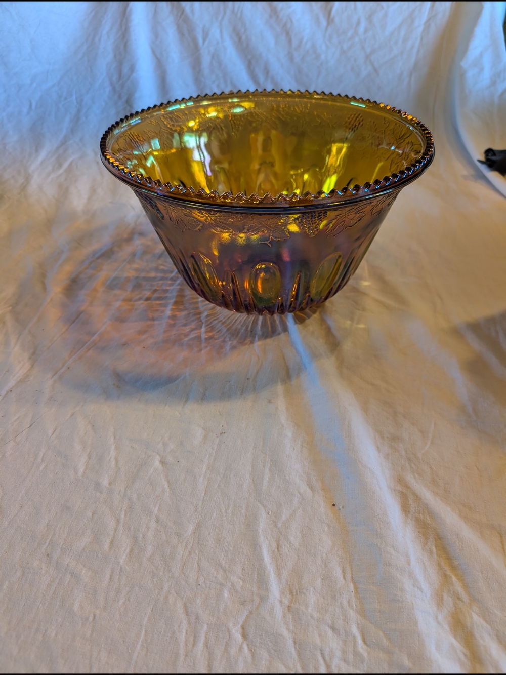 2/80$ Indiana Glass Amber Iridescent Carnival Glass Bowl